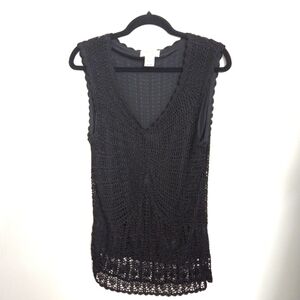 Talbots Vintage Women's Black Intricate Hand Knitted Crochet Tank Top L